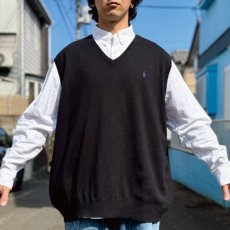 画像16: 「POLO RALPH LAUREN(ポロラルフローレン)」10s 20s 3XB BIGサイズ ピマコットン ブラック ポニー刺繍 ニット ベスト (16)