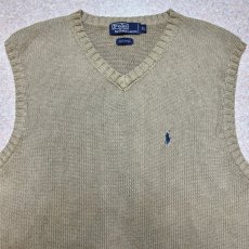 画像3: 「Polo by Ralph Lauren (ポロラルフローレン)」90s 00s 10s XLサイズ コットン グレージュ ポニー刺繍 ローゲージ ニット ベスト (3)