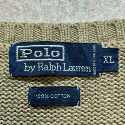 画像2: 「Polo by Ralph Lauren (ポロラルフローレン)」90s 00s 10s XLサイズ コットン グレージュ ポニー刺繍 ローゲージ ニット ベスト