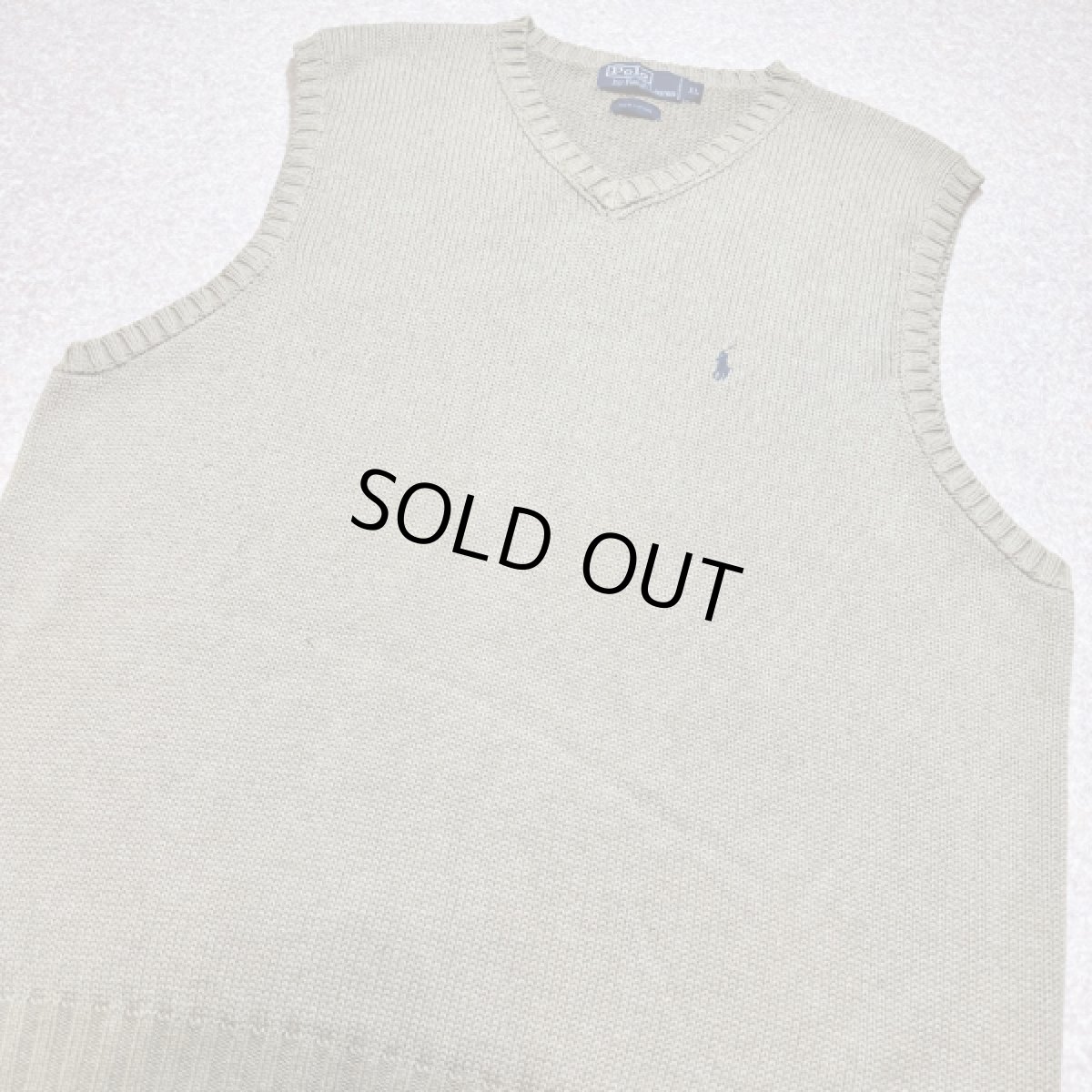 画像14: 「Polo by Ralph Lauren (ポロラルフローレン)」90s 00s 10s XLサイズ コットン グレージュ ポニー刺繍 ローゲージ ニット ベスト (14)