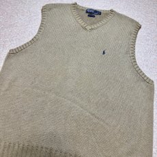 画像14: 「Polo by Ralph Lauren (ポロラルフローレン)」90s 00s 10s XLサイズ コットン グレージュ ポニー刺繍 ローゲージ ニット ベスト (14)