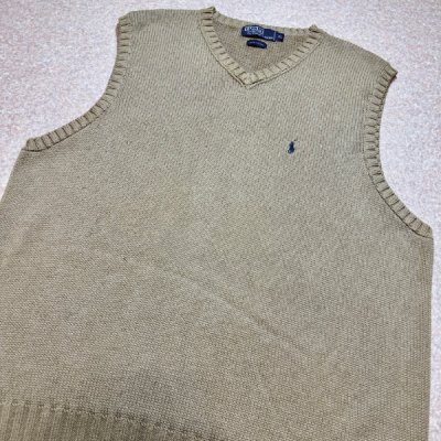画像3: 「Polo by Ralph Lauren (ポロラルフローレン)」90s 00s 10s XLサイズ コットン グレージュ ポニー刺繍 ローゲージ ニット ベスト