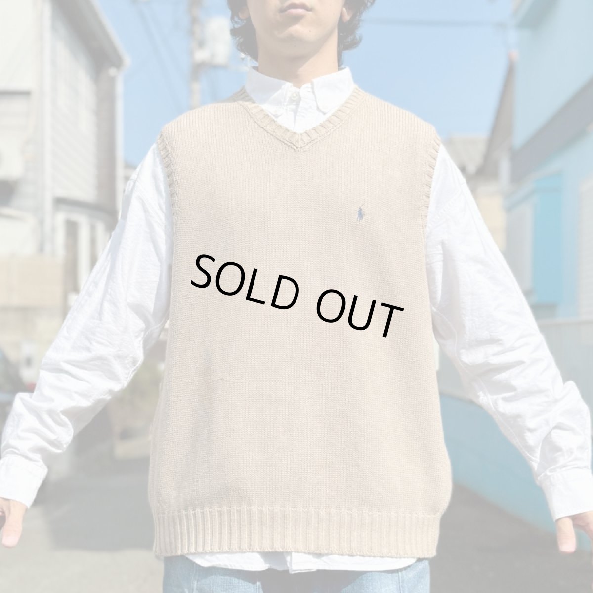 画像15: 「Polo by Ralph Lauren (ポロラルフローレン)」90s 00s 10s XLサイズ コットン グレージュ ポニー刺繍 ローゲージ ニット ベスト (15)