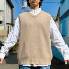 画像15: 「Polo by Ralph Lauren (ポロラルフローレン)」90s 00s 10s XLサイズ コットン グレージュ ポニー刺繍 ローゲージ ニット ベスト (15)