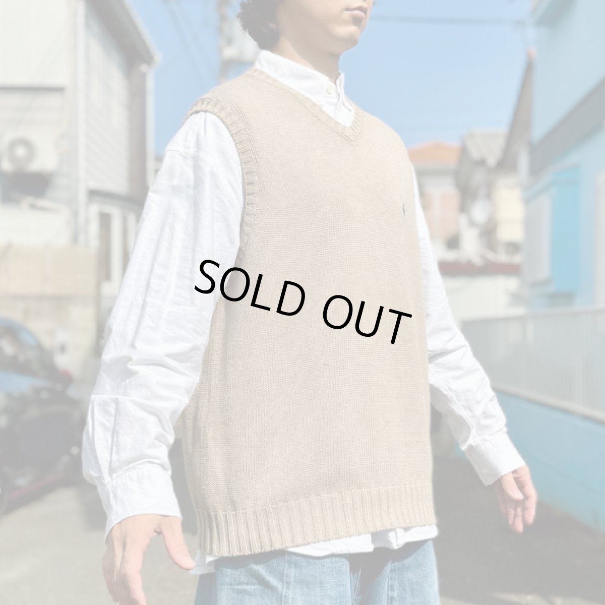 画像16: 「Polo by Ralph Lauren (ポロラルフローレン)」90s 00s 10s XLサイズ コットン グレージュ ポニー刺繍 ローゲージ ニット ベスト (16)