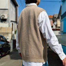 画像18: 「Polo by Ralph Lauren (ポロラルフローレン)」90s 00s 10s XLサイズ コットン グレージュ ポニー刺繍 ローゲージ ニット ベスト (18)