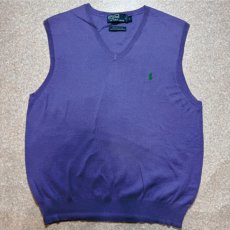 画像1: 「Polo by Ralph Lauren (ポロラルフローレン)」90s 00s 10s Lサイズ ピマコットン パープル ポニー刺繍 ニット ベスト (1)