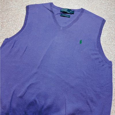 画像3: 「Polo by Ralph Lauren (ポロラルフローレン)」90s 00s 10s Lサイズ ピマコットン パープル ポニー刺繍 ニット ベスト