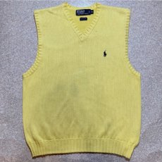 画像1: 「Polo by Ralph Lauren (ポロラルフローレン)」90s 00s 10s Mサイズ コットン イエロー ポニー刺繍 ローゲージ ニット ベスト (1)