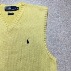画像4: 「Polo by Ralph Lauren (ポロラルフローレン)」90s 00s 10s Mサイズ コットン イエロー ポニー刺繍 ローゲージ ニット ベスト (4)