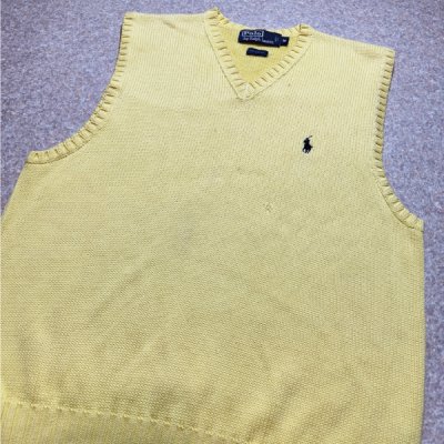 画像3: 「Polo by Ralph Lauren (ポロラルフローレン)」90s 00s 10s Mサイズ コットン イエロー ポニー刺繍 ローゲージ ニット ベスト