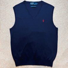画像1: 「Polo by Ralph Lauren (ポロラルフローレン)」90s 00s 10s Sサイズ ピマコットン ネイビー ポニー刺繍 ニット ベスト (1)