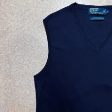 画像2: 「Polo by Ralph Lauren (ポロラルフローレン)」90s 00s 10s Sサイズ ピマコットン ネイビー ポニー刺繍 ニット ベスト (2)