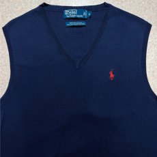 画像3: 「Polo by Ralph Lauren (ポロラルフローレン)」90s 00s 10s Sサイズ ピマコットン ネイビー ポニー刺繍 ニット ベスト (3)