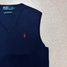 画像4: 「Polo by Ralph Lauren (ポロラルフローレン)」90s 00s 10s Sサイズ ピマコットン ネイビー ポニー刺繍 ニット ベスト (4)