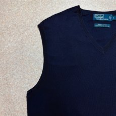 画像2: 「Polo by Ralph Lauren (ポロラルフローレン)」90s 00s 10s Lサイズ ピマコットン ネイビー ポニー刺繍 ニット ベスト (2)