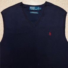 画像3: 「Polo by Ralph Lauren (ポロラルフローレン)」90s 00s 10s Lサイズ ピマコットン ネイビー ポニー刺繍 ニット ベスト (3)