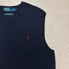 画像4: 「Polo by Ralph Lauren (ポロラルフローレン)」90s 00s 10s Lサイズ ピマコットン ネイビー ポニー刺繍 ニット ベスト (4)