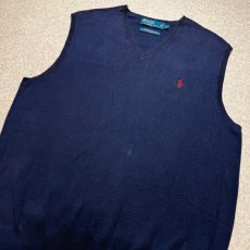 画像14: 「Polo by Ralph Lauren (ポロラルフローレン)」90s 00s 10s Lサイズ ピマコットン ネイビー ポニー刺繍 ニット ベスト (14)