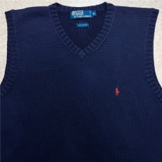 画像3: 「Polo by Ralph Lauren (ポロラルフローレン)」90s 00s 10s XLサイズ コットン ネイビー ポニー刺繍 ローゲージ ニット ベスト (3)