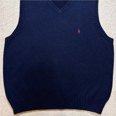画像5: 「Polo by Ralph Lauren (ポロラルフローレン)」90s 00s 10s XLサイズ コットン ネイビー ポニー刺繍 ローゲージ ニット ベスト (5)