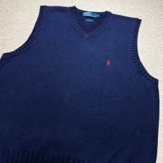 画像14: 「Polo by Ralph Lauren (ポロラルフローレン)」90s 00s 10s XLサイズ コットン ネイビー ポニー刺繍 ローゲージ ニット ベスト (14)