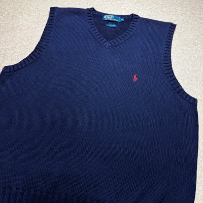画像3: 「Polo by Ralph Lauren (ポロラルフローレン)」90s 00s 10s XLサイズ コットン ネイビー ポニー刺繍 ローゲージ ニット ベスト