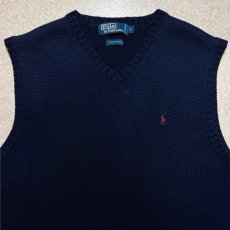 画像3: 「Polo by Ralph Lauren (ポロラルフローレン)」90s 00s 10s Lサイズ コットン ネイビー ポニー刺繍 ローゲージ ニット ベスト (3)