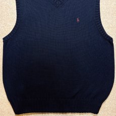 画像5: 「Polo by Ralph Lauren (ポロラルフローレン)」90s 00s 10s Lサイズ コットン ネイビー ポニー刺繍 ローゲージ ニット ベスト (5)