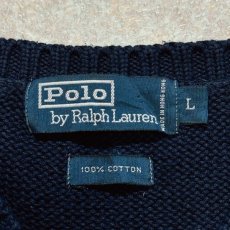 画像6: 「Polo by Ralph Lauren (ポロラルフローレン)」90s 00s 10s Lサイズ コットン ネイビー ポニー刺繍 ローゲージ ニット ベスト (6)