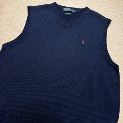 画像3: 「Polo by Ralph Lauren (ポロラルフローレン)」90s 00s 10s Lサイズ コットン ネイビー ポニー刺繍 ローゲージ ニット ベスト