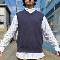 画像15: 「Polo by Ralph Lauren (ポロラルフローレン)」90s 00s 10s Lサイズ コットン ネイビー ポニー刺繍 ローゲージ ニット ベスト (15)