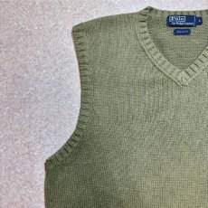 画像2: 「Polo by Ralph Lauren (ポロラルフローレン)」90s 00s 10s Lサイズ コットン オリーブ ポニー刺繍 ローゲージ ニット ベスト (2)