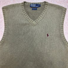 画像3: 「Polo by Ralph Lauren (ポロラルフローレン)」90s 00s 10s Lサイズ コットン オリーブ ポニー刺繍 ローゲージ ニット ベスト (3)