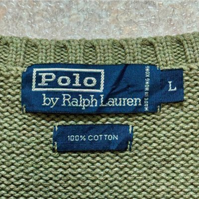 画像2: 「Polo by Ralph Lauren (ポロラルフローレン)」90s 00s 10s Lサイズ コットン オリーブ ポニー刺繍 ローゲージ ニット ベスト