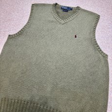画像14: 「Polo by Ralph Lauren (ポロラルフローレン)」90s 00s 10s Lサイズ コットン オリーブ ポニー刺繍 ローゲージ ニット ベスト (14)