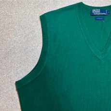 画像2: 「Polo by Ralph Lauren (ポロラルフローレン)」90s 00s 10s Lサイズ コットン グリーン ゴルフ エンブレム刺繍 ニット ベスト (2)