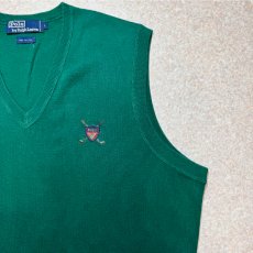 画像4: 「Polo by Ralph Lauren (ポロラルフローレン)」90s 00s 10s Lサイズ コットン グリーン ゴルフ エンブレム刺繍 ニット ベスト (4)