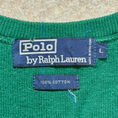 画像2: 「Polo by Ralph Lauren (ポロラルフローレン)」90s 00s 10s Lサイズ コットン グリーン ゴルフ エンブレム刺繍 ニット ベスト