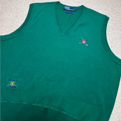 画像3: 「Polo by Ralph Lauren (ポロラルフローレン)」90s 00s 10s Lサイズ コットン グリーン ゴルフ エンブレム刺繍 ニット ベスト