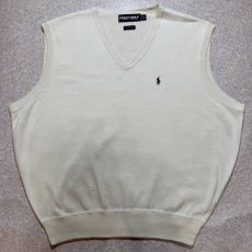 画像1: 「POLO GOLF RALPH LAUREN(ポロゴルフラルフローレン)」80s 90s XXLサイズ コットン オフホワイト ポニー刺繍 ニット ベスト (1)