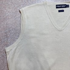 画像2: 「POLO GOLF RALPH LAUREN(ポロゴルフラルフローレン)」80s 90s XXLサイズ コットン オフホワイト ポニー刺繍 ニット ベスト (2)