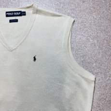 画像4: 「POLO GOLF RALPH LAUREN(ポロゴルフラルフローレン)」80s 90s XXLサイズ コットン オフホワイト ポニー刺繍 ニット ベスト (4)