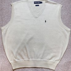 画像5: 「POLO GOLF RALPH LAUREN(ポロゴルフラルフローレン)」80s 90s XXLサイズ コットン オフホワイト ポニー刺繍 ニット ベスト (5)
