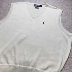 画像15: 「POLO GOLF RALPH LAUREN(ポロゴルフラルフローレン)」80s 90s XXLサイズ コットン オフホワイト ポニー刺繍 ニット ベスト (15)