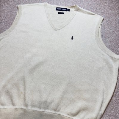 画像3: 「POLO GOLF RALPH LAUREN(ポロゴルフラルフローレン)」80s 90s XXLサイズ コットン オフホワイト ポニー刺繍 ニット ベスト