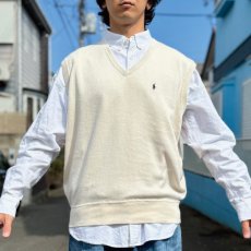 画像16: 「POLO GOLF RALPH LAUREN(ポロゴルフラルフローレン)」80s 90s XXLサイズ コットン オフホワイト ポニー刺繍 ニット ベスト (16)