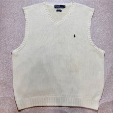 画像1: 「Polo by Ralph Lauren (ポロラルフローレン)」90s 00s 10s XLサイズ コットン オフホワイト ポニー刺繍 ローゲージ ニット ベスト (1)