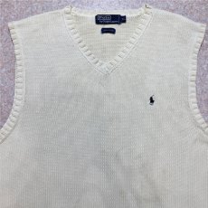 画像3: 「Polo by Ralph Lauren (ポロラルフローレン)」90s 00s 10s XLサイズ コットン オフホワイト ポニー刺繍 ローゲージ ニット ベスト (3)