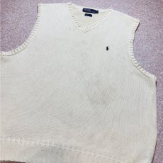 画像15: 「Polo by Ralph Lauren (ポロラルフローレン)」90s 00s 10s XLサイズ コットン オフホワイト ポニー刺繍 ローゲージ ニット ベスト (15)